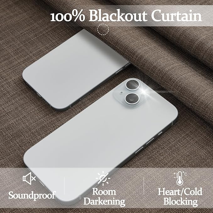 Dark Brown Pleated Double Layer Thick Linen Curtains 96 Inches Long for Bedroom, Memory Trained Pinch Pleat Blackout Thermal Noise Blocking Rustic Windows Curtain & Drapes 2 Panels Set 8 FT Length