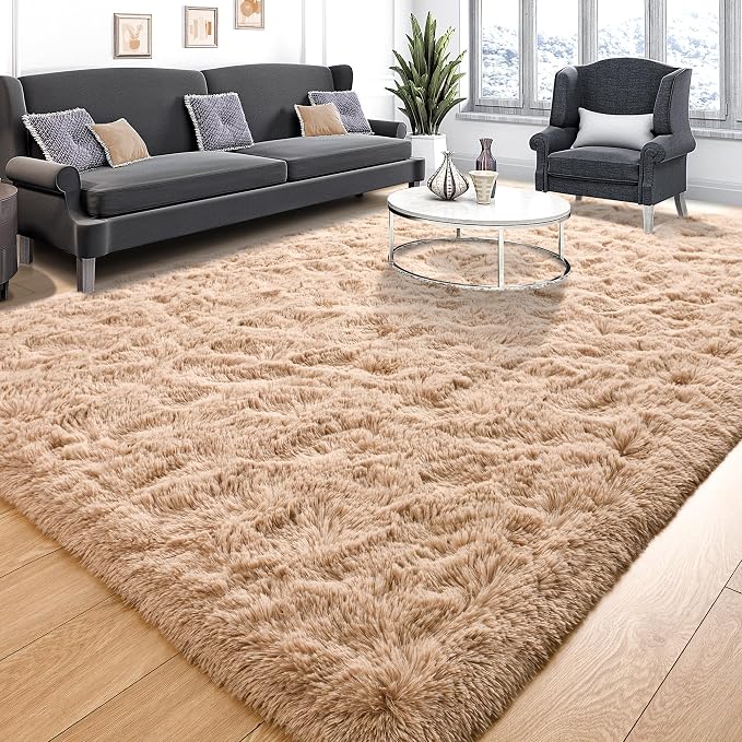 Tepook Super Soft Fluffy Rugs for Living Room, Shag 6x9 Area Rugs for Bedroom, Modern Shaggy Rug Fuzzy Carpets for Kids, Plush Indoor Nursery Home Decor Rug with Non-Slip Bottom, Beige