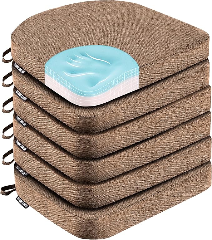 Nordjager Chair Cushions for Dining Chairs, 6 Pack Memory Foam Cushion | 2.5" Thick Chair Cushion; Waterproo Surface with 17" x 16" Size for Kitchen & Dining Chairs, Secure Ties and Washable Cover.
