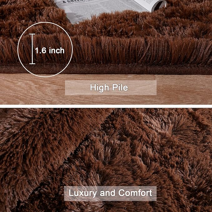 HOMORE Brown Living Room Rug, 4x6 Feet Fluffy Area Rug Modern Shag Rugs for Bedroom Dorm Super Soft and Comfy Carpet, Cute Carpets for Kids Nursery Girls Home Decor