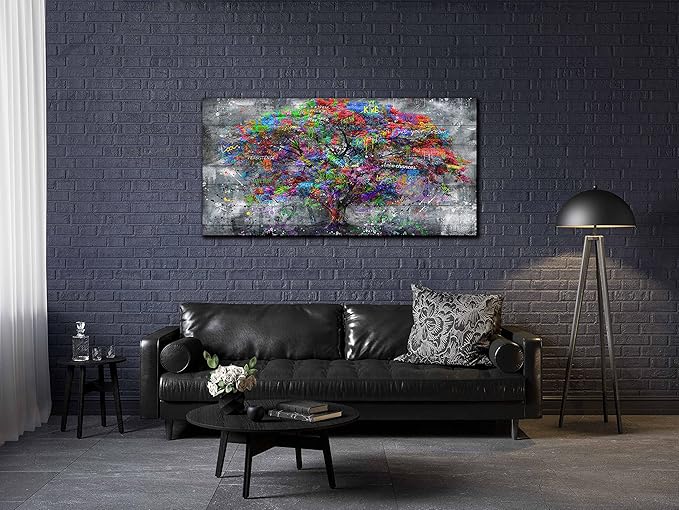 SIXTTART Tree Large Canvas Wall-Art For Living Room - Graffiti Forest Wall Art - Abstract Modern Home Office Wall Decor Ready to Hang Size 59" x 29"