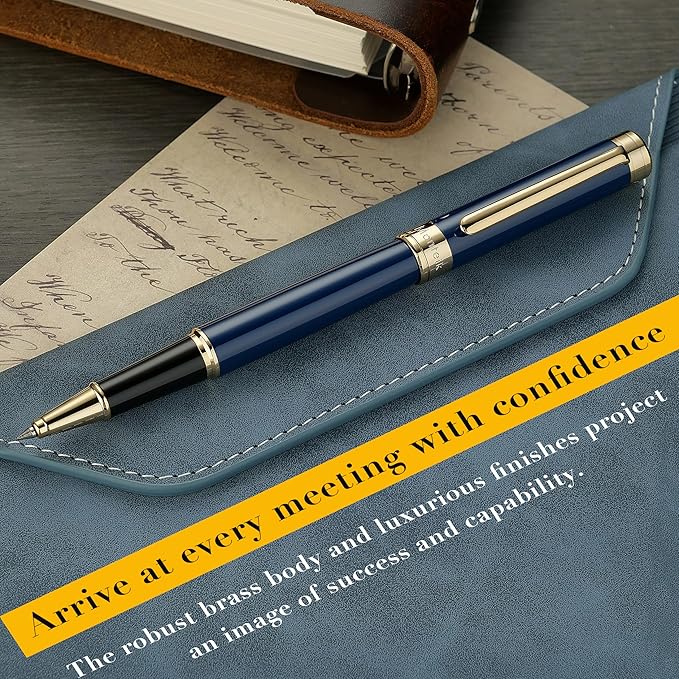 Blue Lacquer Rollerball Pen - Stunning Luxury Pen, 24K Gold Plating, Schmidt Refill, Precision Flow Ink, Fancy Roller Ball Gift Set for Men & Women, Professional, Executive Office, Nice Pens