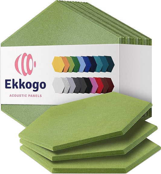 Acoustic Panels 12-Pack - 12"X10.4"X0.4" Soundproof Wall Panels - High Density Sound Dampening - Gin Green Hexagon