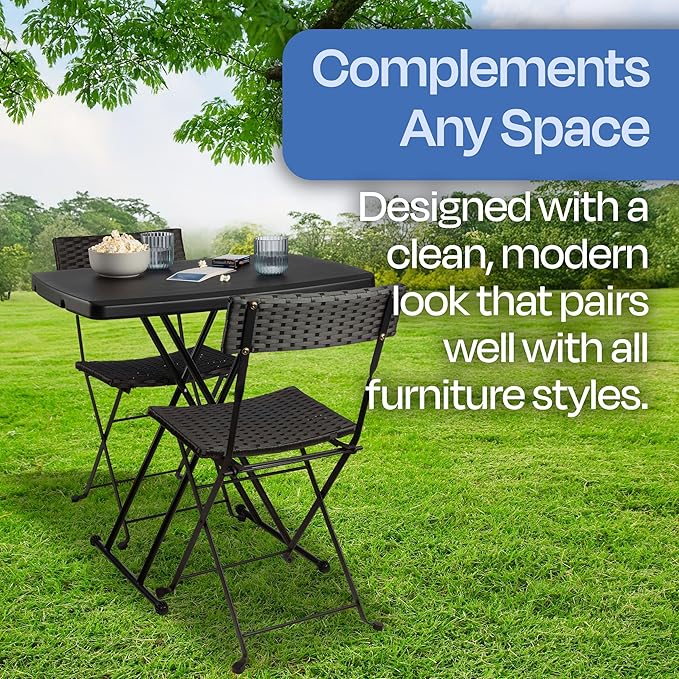 Lavish Home Portable Folding Tables - Lightweight Portable Folding Desk with Adjustable Height - Small Plastic Table for TV Tray, Playing Cards, and Craft Room (Single/Black/2.5 FT Wide)