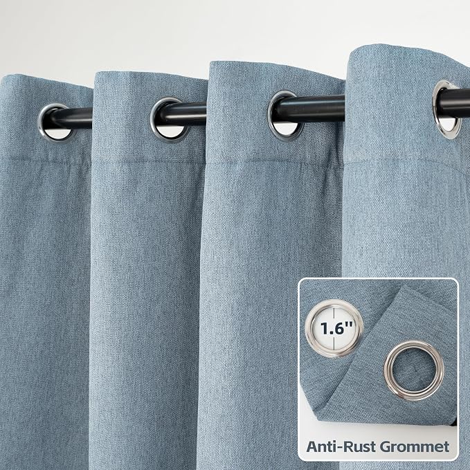 DriftAway Blackout Soundproof Thermal Insulated Linen Textured Curtains with Quilted Thermal Lining for Cold and Heat Blocking Noise Reducing Daytime Sleep 1 PC 52 Inches by 72 Inches Dusty Blue