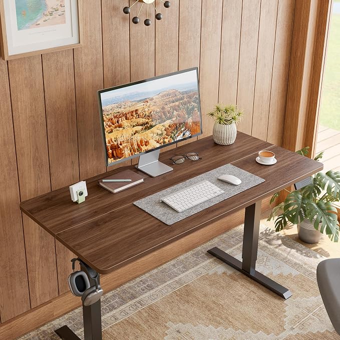 DESINO Standing Desk, 55 × 24 Inches Electric Height Adjustable, Sit and Stand Up, Computer Office Desk with Splice Board, Black Frame/Black Walnut TOP