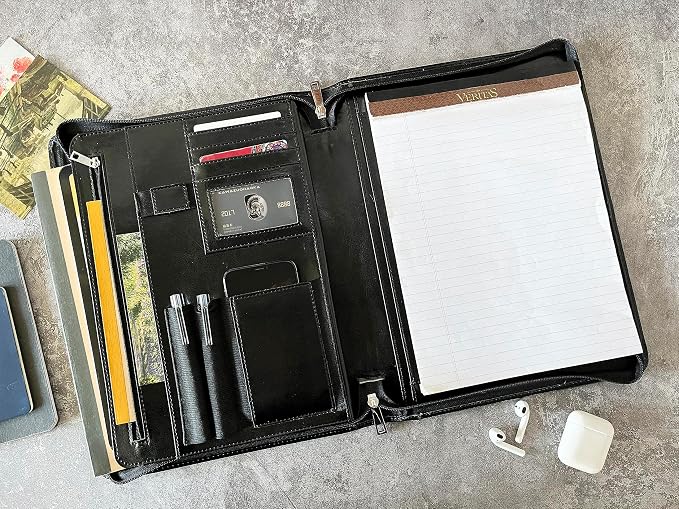 Leather Portfolio for Men, Personalized Leather Portfolio with Zipper, Customized Portfolio Organizer, Vegan Leather Padfolio for Women, Custom