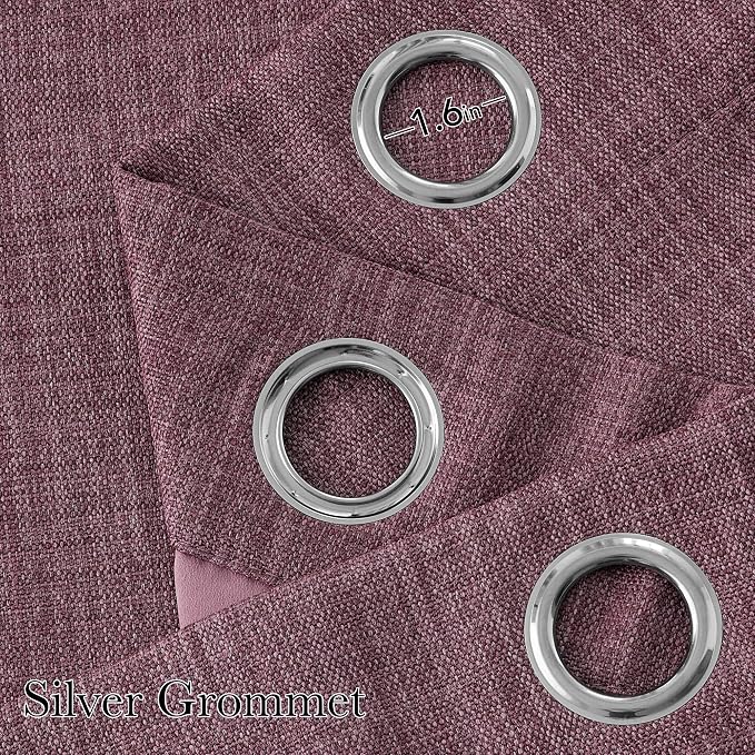 NICETOWN Short Faux Linen Greyish Purple Blackout Curtains 63 inches Long for Kitchen - Privacy Panels for Living Room Bedroom, Modern Farmhouse Style Easy Care Grommet Top, 2 Panels, W42 by L63