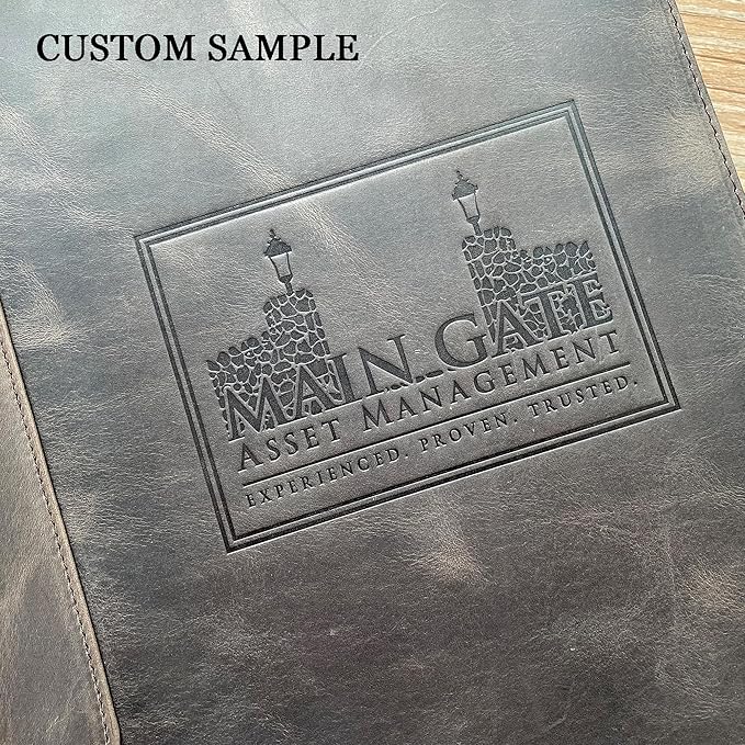 DUKE&COW Personalized Leather Portfolio for Men & Women, Engraved Clipboard Binder, Custom Resume Padfolio, Grey, A4/Letter Size