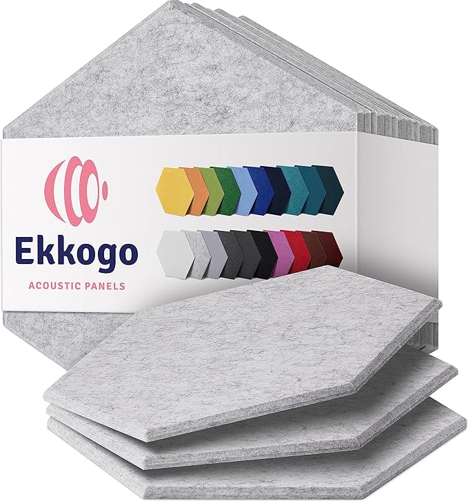 Acoustic Panels 12-Pack Soundproof Wall Panels 14"X12.1"X0.4" Sound Panels High Density Sound Dampening Panels - [Light Gray Hexagon]
