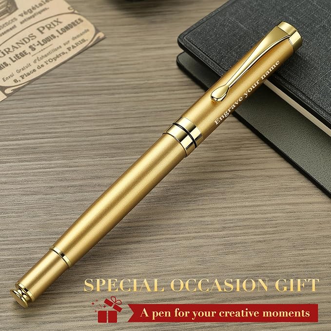 BEILUNER Personalized Ballpoint Pens, Stunning Bright Silver Chrome Metal Pen with Golden Trim, Fancy Ball Pen Gift Set for Men & Women, Graduation,Office, Nice Gift Box with 0.5mm Black Spare Refill