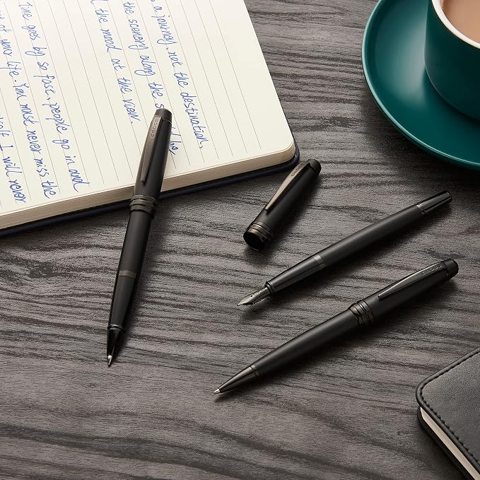 Cross Bailey Matte Black Lacquer Rollerball Pen - Refillable Pen for Smooth Writing - Well-Balanced, Distinctive Design - Easy Handling - Comfortable Grip - Gift-Ready Black Ink
