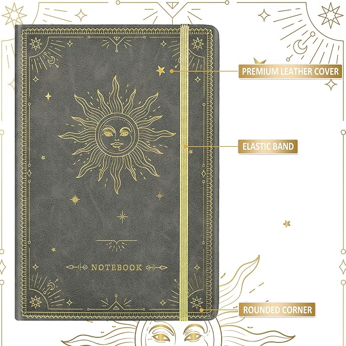Artfan Ruled Notebook/Journal – Premium Thick Paper Faux Leather Classic Writing Notebook with Pocket + Page Dividers Gifts, Banded, Large, 144 Pages, Hard Cover, Lined (5.8''x 8.4'') - Dark Gray