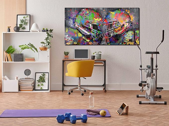 SIXTTART American Football Posters Large Wall-Art For Living Room - Graffiti Rugby Ball Bedroom Decor For Teen Boys - Banksy Canvas Wall-Art Ready To Hang Size 59" x 29"
