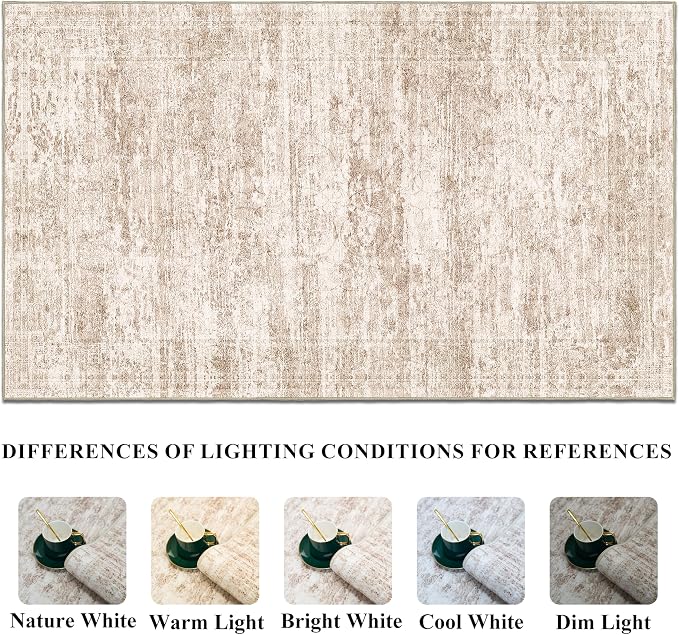Living Room Area Rugs 9x12: Abstract Washable Rug for Dining Room Non-Slip Low Pile Carpet for Bedroom Ultra Thin Soft Stain Resistant Indoor Floor Mat for Household Women Aged 35-45 9x12 Beige Brown