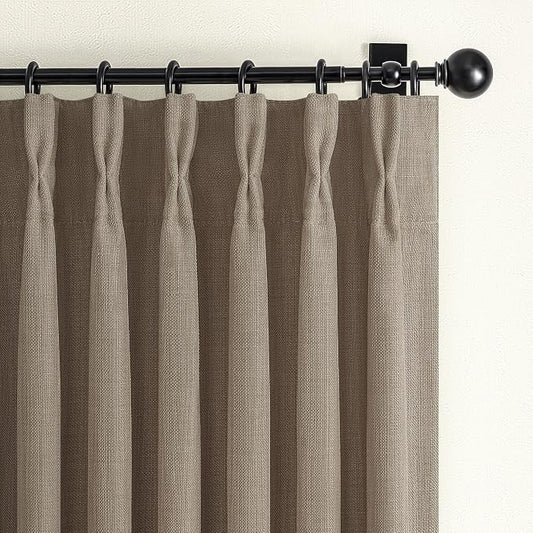 Thick Linen Double Layer Short Blackout Curtains 54 Inch Long 2 Panels Set for Cafe, Memory Shape Pinch Pleat Thermal Sound Dampening Cottage Core Curtain & Drapes Basement Windows Burg with Back Tab
