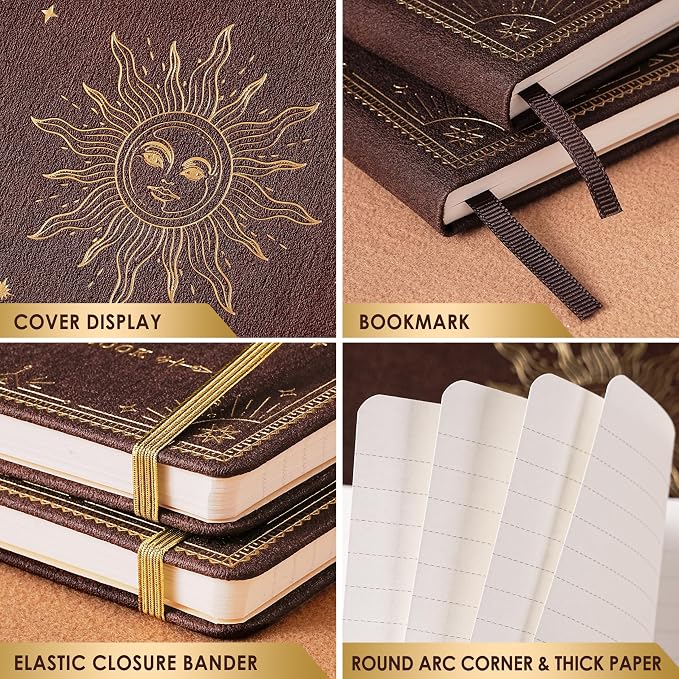 Artfan Ruled Notebook/Journal – Premium Thick Paper Faux Leather Classic Writing Notebook with Pocket + Page Dividers Gifts, Banded, Large, 144 Pages, Hard Cover, Lined (5.8 x 8.4) - Reddish Brown