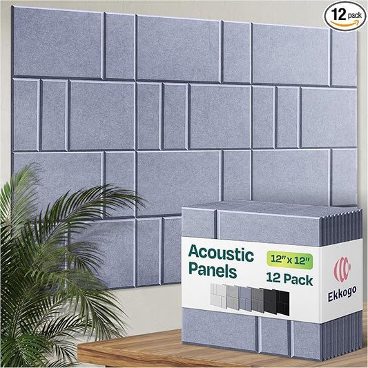 Acoustic Panels 12-Pack Soundproof Wall Panels 12"x12"x0.4" Decorative Sound Dampening for Your Home, Office, Studio, Bedroom & More with Unique GridFrame Carving [Dusky Gray]