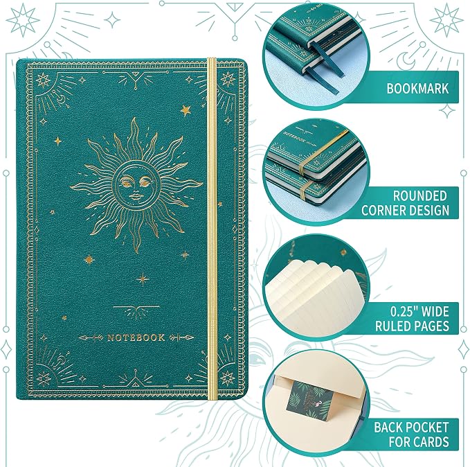 Artfan Ruled Notebook/Journal – Premium Thick Paper Faux Leather Classic Writing Notebook with Pocket + Page Dividers Gifts, Banded, Large, 144 Pages, Hard Cover, Lined (5.8 x 8.4) - Jungle Green