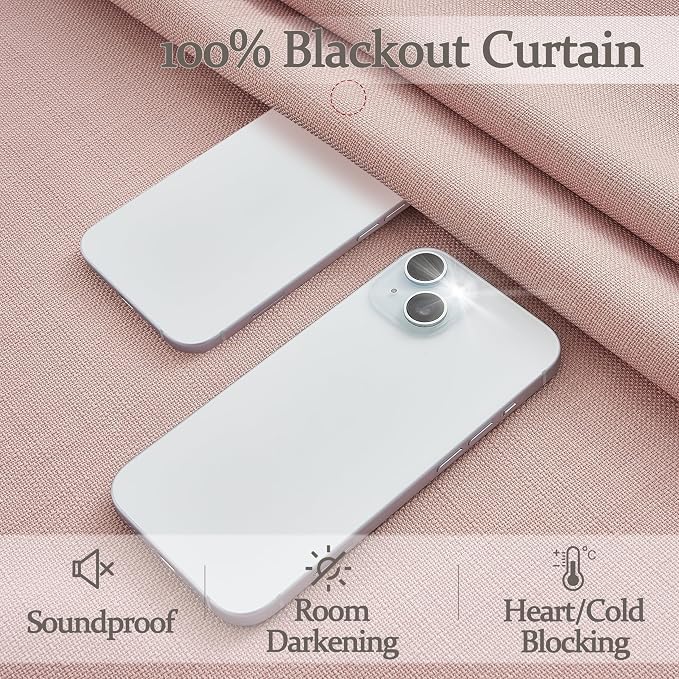 Light Pink Extra Long Floor to Ceiling Curtains 108 Inches Long for Kids Room, Memory Trained Pinch Pleated Blackout Insulated Two Layer Linen Drapes with Hooks Rings Privacy Luxury Curtain 2 Panels