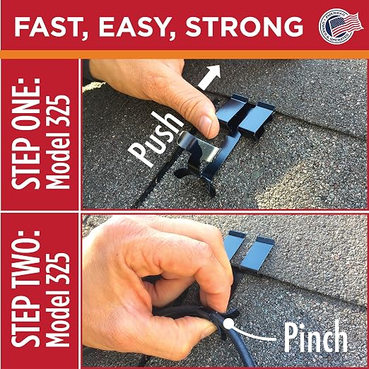 Roof Clips, Safe for Heat Tape, Electric Cable & Roof Heat Cable Installation, Prevents Roof Damage, Easy Nail-Free Outdoor Cable Clips, Your Ultimate Cable Clip (.325-25 Pack)