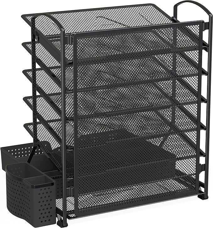 Simple Houseware 6-Tier Desk Document File Tray Organizer with Supplies Sliding Drawer, Black