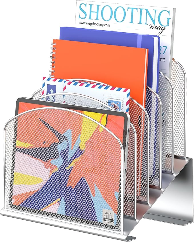 Inclined Desk File Organizer,Vertical File Folder Holder Stand Metal Rack File Sorter for Office Classroom Desktop Organization