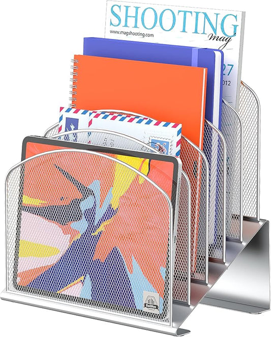 Inclined Desk File Organizer,Vertical File Folder Holder Stand Metal Rack File Sorter for Office Classroom Desktop Organization