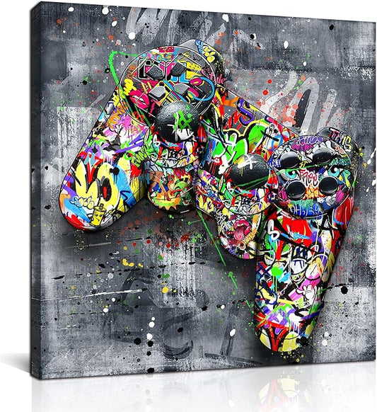 SIXTTART Gaming Wall Decor for Bedroom - Graffiti Wall-Art - Boys Bedroom Decor - Street Canvas Wall Art 20" W x 20" H Stretched And Framed Ready to Hang