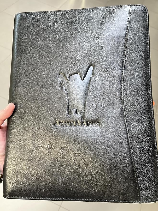 Vegan Leather Portfolio Binder, 3 Ring Binder Padfolio for Women, Black Leather Binder Leather Folder, Handmade Portfolio Oranizer, Personalized Resume Portfolio Folder (Black, Custom)
