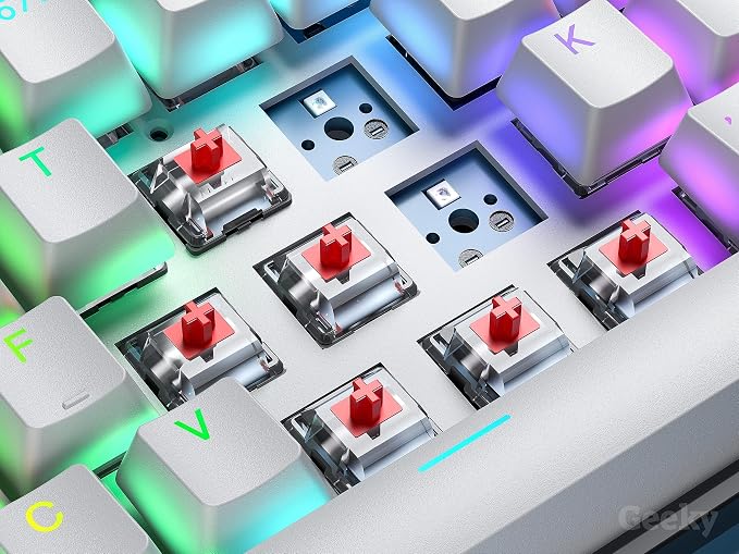 Geeky GK65 65% | Hot Swappable Mechanical Gaming Keyboard | 68 Keys Multi Color RGB LED Backlit for PC/Mac Gamer | ANSI US American Layout (White, Mechanical Red)