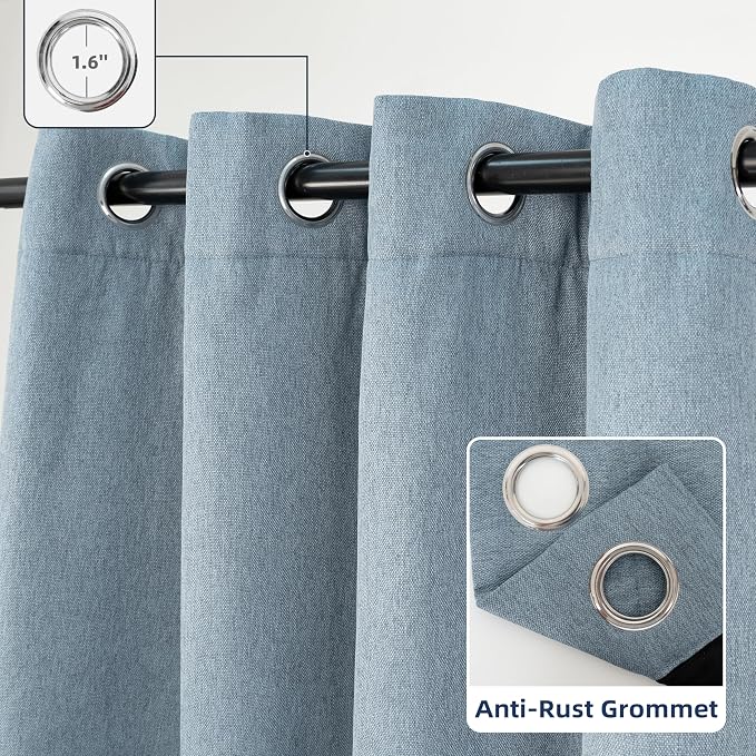 DriftAway Blackout Soundproof Thermal Insulated Linen Textured Curtains with Quilted Thermal Lining for Cold and Heat Blocking Noise Reducing Daytime Sleep 1 PC 52 Inches by 84 Inches Dusty Blue