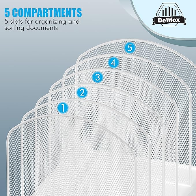 Inclined Desk File Organizer,Vertical File Folder Holder Stand Metal Rack File Sorter for Office Classroom Desktop Organization