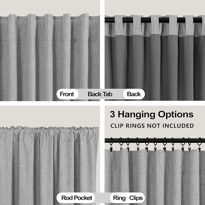 KOUFALL Bathoom Curtains Window, Linen Short Blackout Curtains for Bedroom, Wide 52 x 45 Inch Long, Light Grey