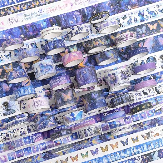 PAGEMORE 35 Rolls Washi Tape Set, Purple Dreamly Butterfly Decorative Tape, Scrapbook Supplies for Junk Journal, Scrapbooking Supplies Decor, DIY Craft Projects Materials for Girls and Women