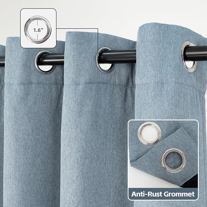 DriftAway Blackout Soundproof Thermal Insulated Linen Textured Curtains with Quilted Thermal Lining for Cold and Heat Blocking Noise Reducing Daytime Sleep 1 PC 52 Inches by 96 Inches Dusty Blue