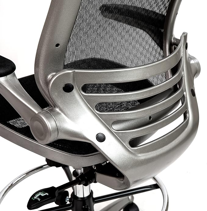 Flash Furniture Waylon Mid-Back Swivel Office Chair with Adjustable Foot Ring and Seat Height, Ergonomic Mesh Chair with Armrests, Black/Silver | Graphite Silver Frame, Mid-Back, Flip-Up Arms, Mesh Back