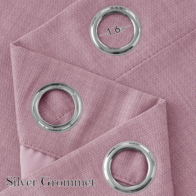 NICETOWN Short Faux Linen Pink Blackout Curtains 63 inches Long for Kitchen - Privacy Panels for Living Room Bedroom, Modern Farmhouse Style Easy Care Grommet Top, 2 Panels, W42 by L63