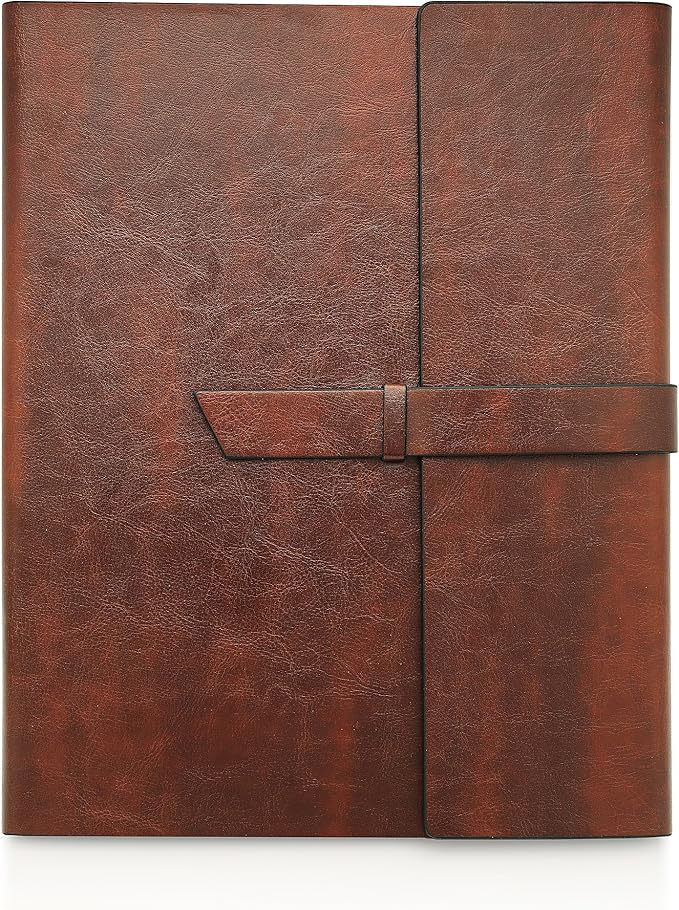 GALLAWAY LEATHER Padfolio Portfolio Folder – Slim Portfolio Folio Organizer Holder for Letter Legal A4 Note Pads Notebooks for Men Women Refillable Business Leather Portfolio Binder, Dark Chocolate