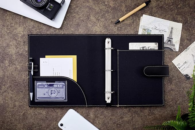It's Academic Mini Executive Leather Portfolio Folder, 1" Ring Binder and 250-Sheet Capacity, Note Pads, and 5.5"" x 8.5" Documents, 2 Pen Loops, Black Faux Leather (98294)