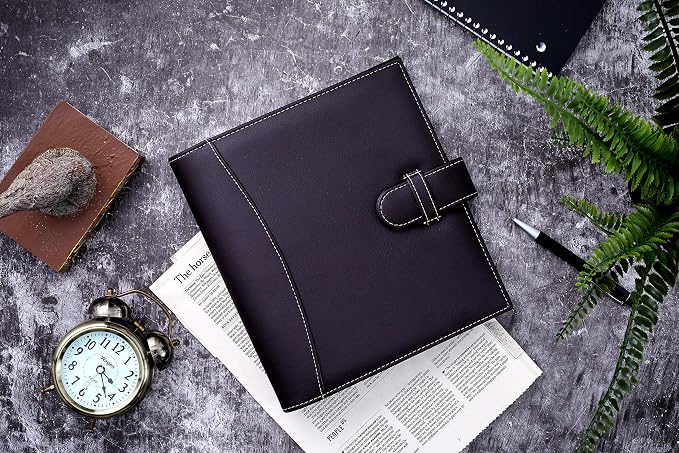 It's Academic Mini Executive Leather Portfolio Folder, 1" Ring Binder and 250-Sheet Capacity, Note Pads, and 5.5" x 8.5" Documents, 2 Pen Loops, Dark Brown Faux Leather (98295