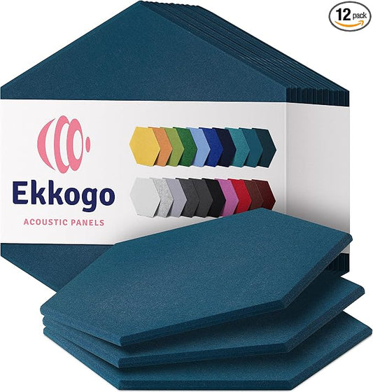 Acoustic Panels 12-Pack - 14"X12.1"X0.4" Sound Panels - High Density Sound Dampening - Ocean Turquoise Hexagon