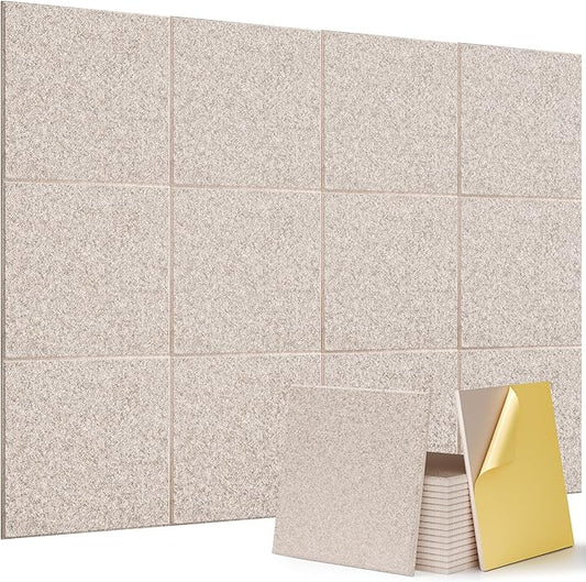 15 Pack Self-Adhesive Sound Proof Foam Panels for Walls, Acoustic Panels 12" x 12" x 0.35" High Density Sound Absorbing Tiles for Home Studio, Office, Gaming Room & Theater