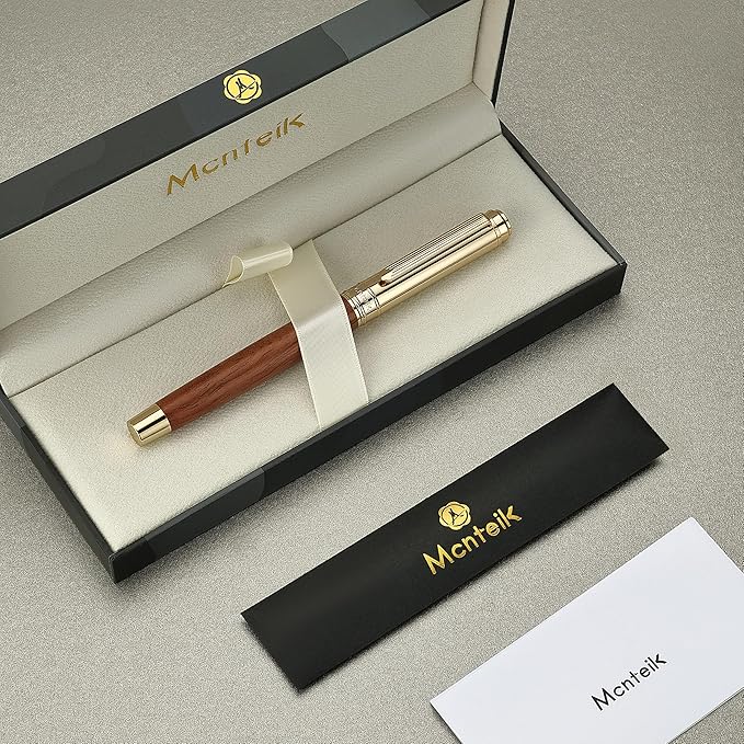 316 Luxury Journaling Pen, Nice Natural Wood for Writing, 24K Gold Accents, Schmidt refill, Fancy Rollerball, Gift Set for Men & Women, Executive & Professional Christmas Office, Pens-Rosewood