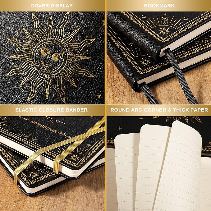 Artfan Ruled Notebook/Journal – Premium Thick Paper Classic Writing Notebook with Pocket + Page Dividers Gifts, Banded, Large, 128 Pages, Hard Cover, Lined (5.3" x 8.26") - Black