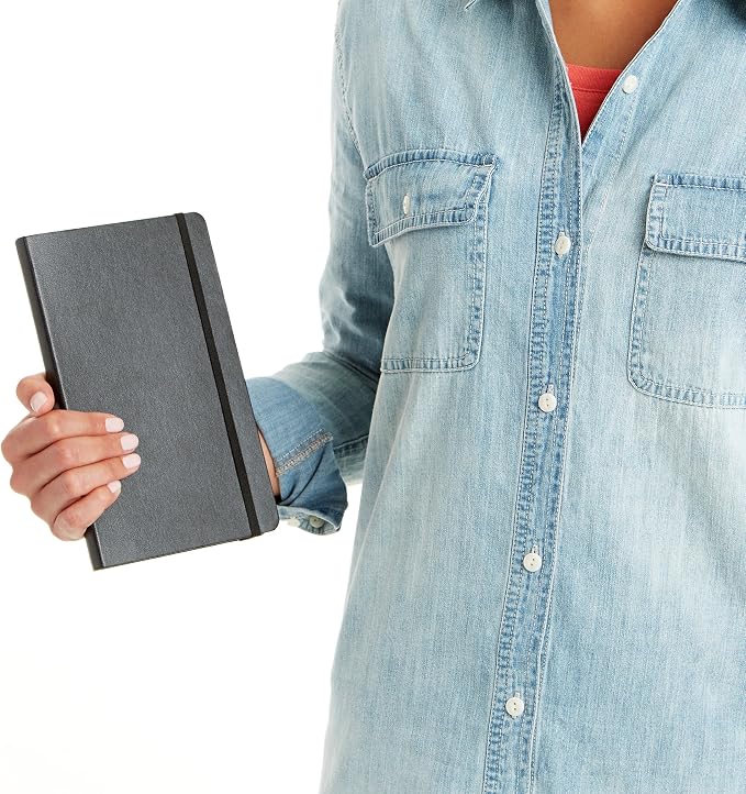 Amazon Basics Classic Grid Notebook for Writing and Note Taking, Hardcover, Graph Ruled, 240 Pages, 5" x 8.25", Black