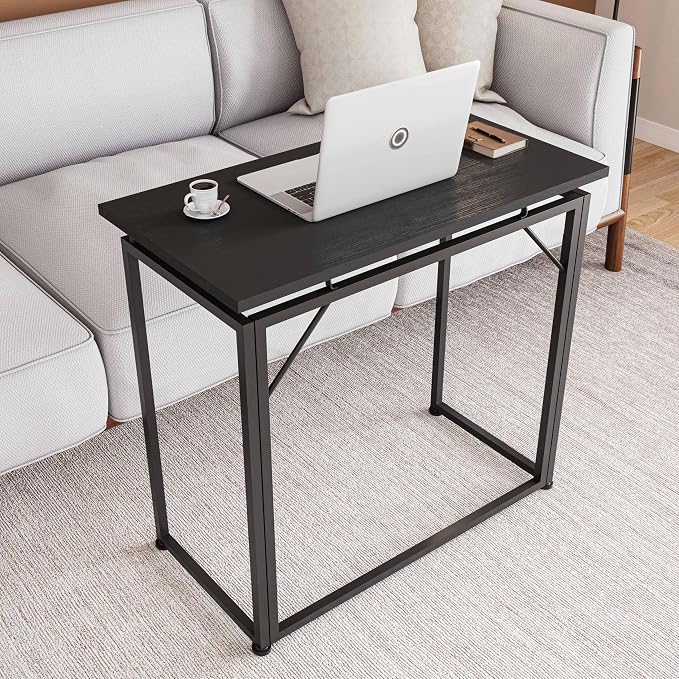 32" Wide Folding Desk for Small Spaces, Compact Folding Table for Bedroom, Apartment, Study or Dorm Ideal for Living Room TV Dinners, Side Table Use, Laptop Desk, No Assembly Required, Black
