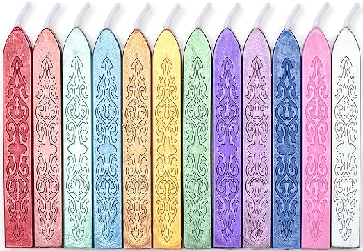 12 Pieces Sealing Wax Sticks with Wicks for Letter Seal Wax Stamp,Wedding Invitations, Packaging Decoration,Christmas Gift Ideas (Color A)
