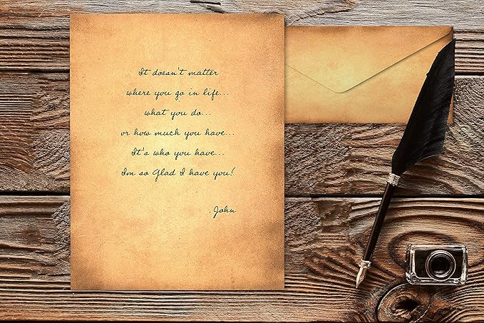 Better Office Products Aged Paper Stationery, 100 Piece Set (50 Sheets + 50 Matching Envelopes), Vintage Antique Old Fashion Parchment Paper, Letter Size 8.5 x 11", 6 Designs, Double Sided Paper,