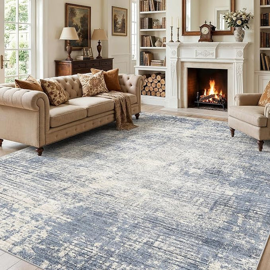 7x10 Washable Area Rug: Large Soft Indoor Neutral Living Room Rug Non Slip Low Pile Carpet Soft Stain Resistant Floor Rug for Bedroom Dining Room Home Office Indoor Home Decor (Blue Gray,7x10)